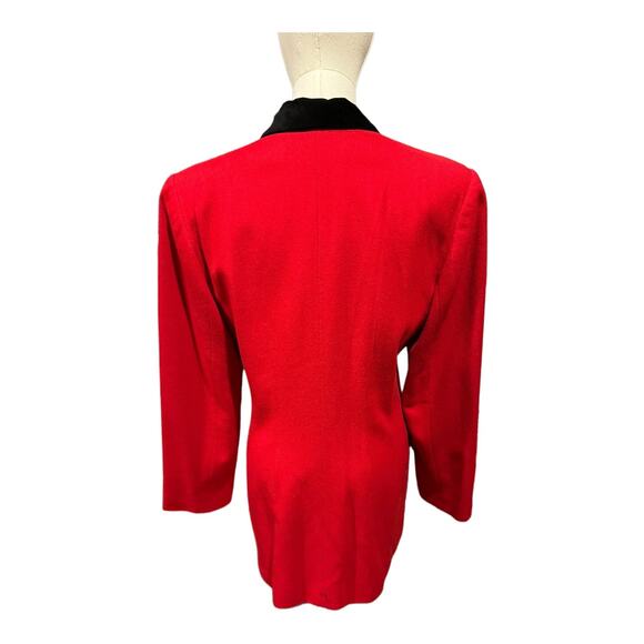 Vintage 90’s David N Red Wool Fitted Blazer with Black Velvet trim size medium - Picture 8 of 10